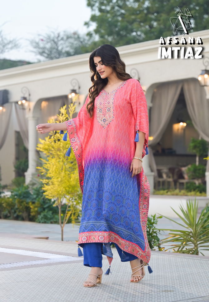 Imtiaz By Afsana Muslin Kaftan Style Kurti With Bottom Exporters In India